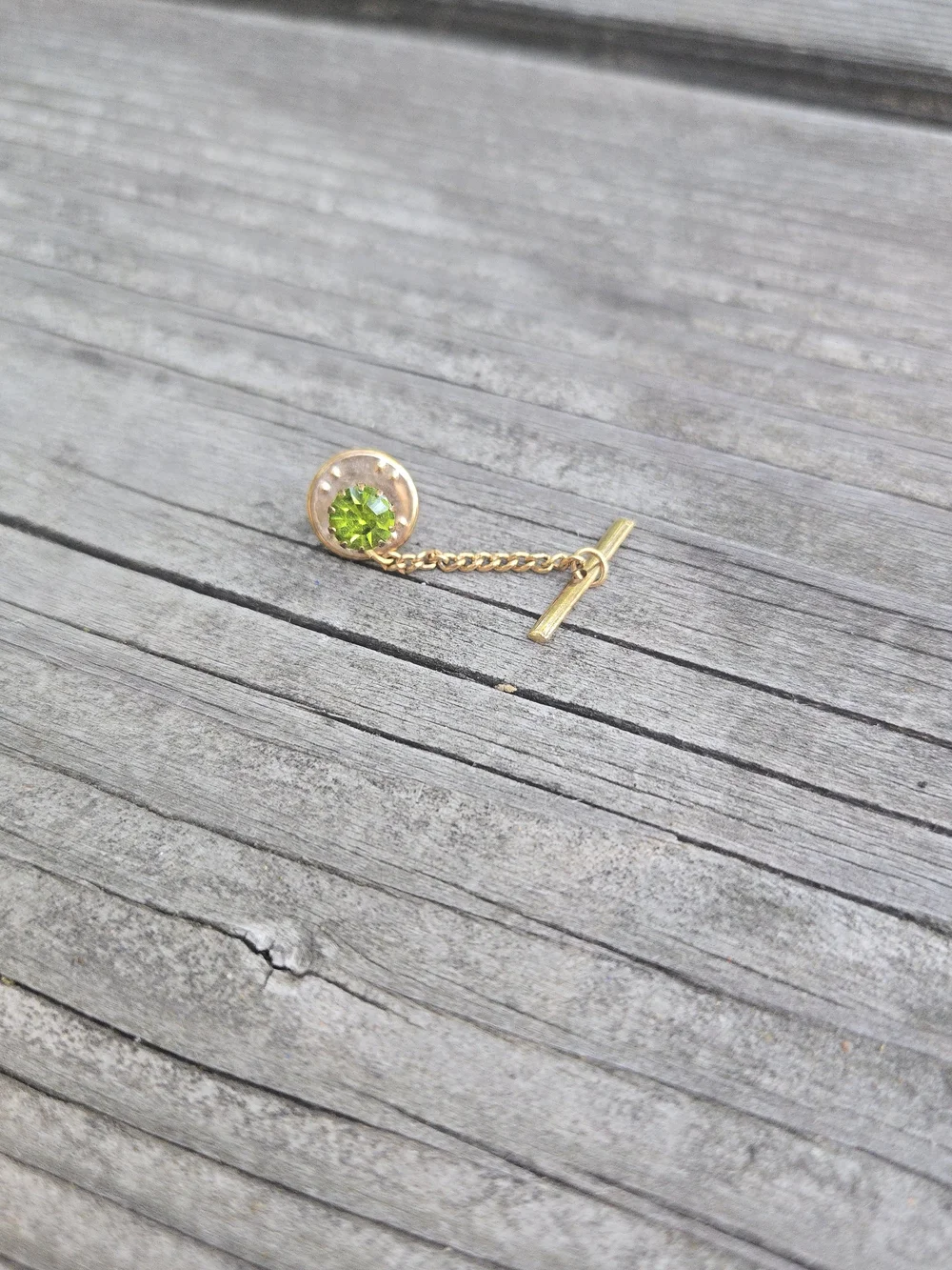 Vintage Gold Tie Tack with Peridot Green Crystal
